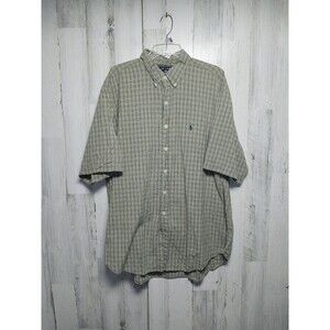 Ralph Lauren Sport Shirt Men's XXL Green Plaid Cotton Short Sleeve Button Down